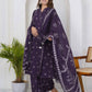 Purple Cotton Printed A-Line Kurta Set with Palazzo & Dupatta for Women under 1299