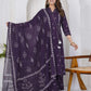 Purple Cotton Printed A-Line Kurta Set with Palazzo & Dupatta for Women under 1299