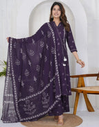 Cotton Embroidered Angarkha 3 Piece Kurta Set