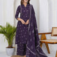 Purple Cotton Printed A-Line Kurta Set with Palazzo & Dupatta for Women under 1299