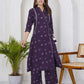 Purple Cotton Printed A-Line Kurta Set with Palazzo & Dupatta for Women under 1299