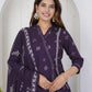 Purple Cotton Printed A-Line Kurta Set with Palazzo & Dupatta for Women under 1299