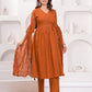 Orange Cotton Sequence Anarkali Kurta Set with Pant & Dupatta