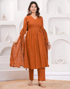 Pure Cotton Sequins Angarkha 3 Piece Kurta Set