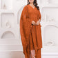 Orange Cotton Sequence Anarkali Kurta Set with Pant & Dupatta