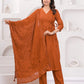 Orange Cotton Sequence Anarkali Kurta Set with Pant & Dupatta