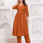 Orange Cotton Sequence Anarkali Kurta Set with Pant & Dupatta