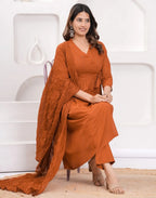 Pure Cotton Sequins Angarkha 3 Piece Kurta Set