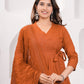 Orange Cotton Sequence Anarkali Kurta Set with Pant & Dupatta