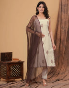 Cotton Flex Embroidered Straight 3 Piece Kurta Set