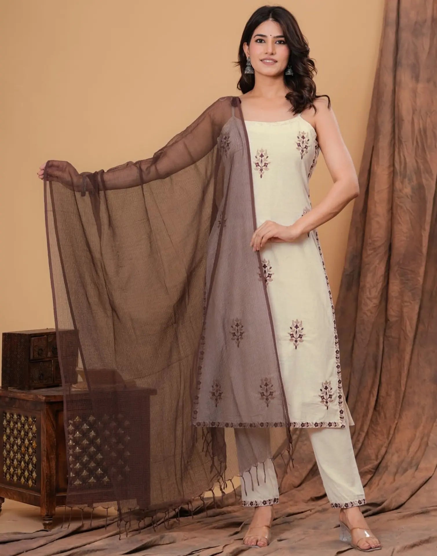 Cotton Flex Embroidered Straight 3 Piece Kurta Set