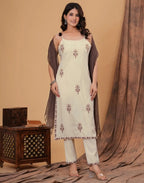 Cotton Flex Embroidered Straight 3 Piece Kurta Set