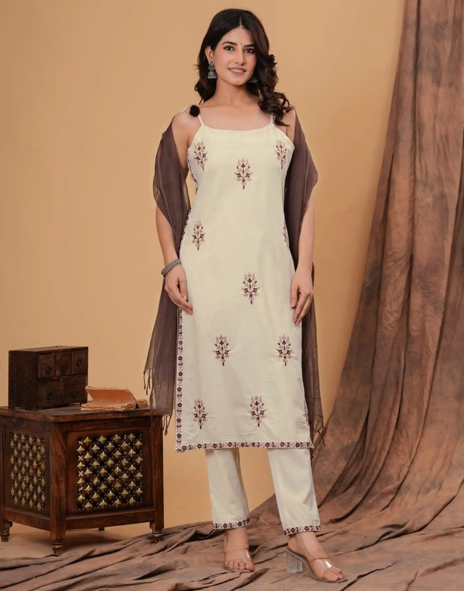 Cotton Flex Embroidered Straight 3 Piece Kurta Set