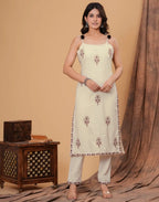 Cotton Flex Embroidered Straight 3 Piece Kurta Set
