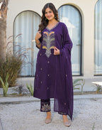 Skylee Cotton Embroidered Straight 3 Piece Kurta Set For Woman