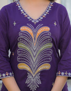 Skylee Cotton Embroidered Straight 3 Piece Kurta Set For Woman