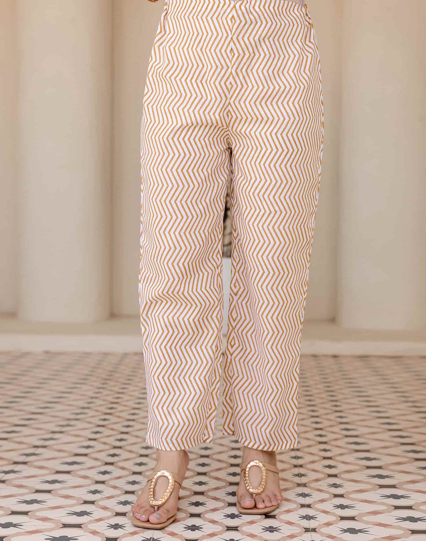 Cotton Straight Printed V-Neck Kurta with Pant & Dupatta