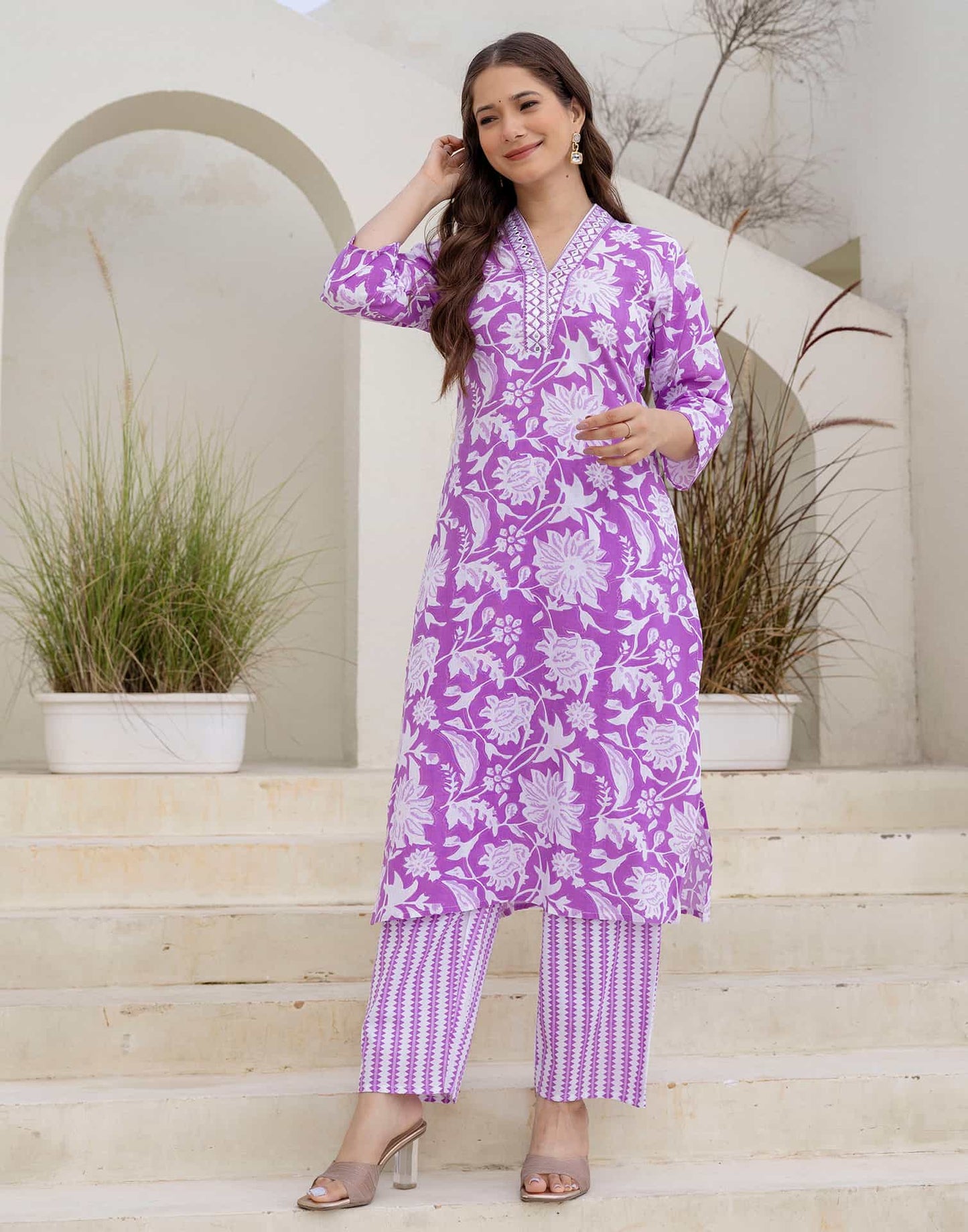 Cotton Printed Straight Kurta with Pant & Dupatta