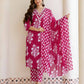Cotton Straight Printed V-Neck Kurta with Pant & Dupatta