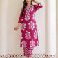Cotton Straight Printed V-Neck Kurta with Pant & Dupatta