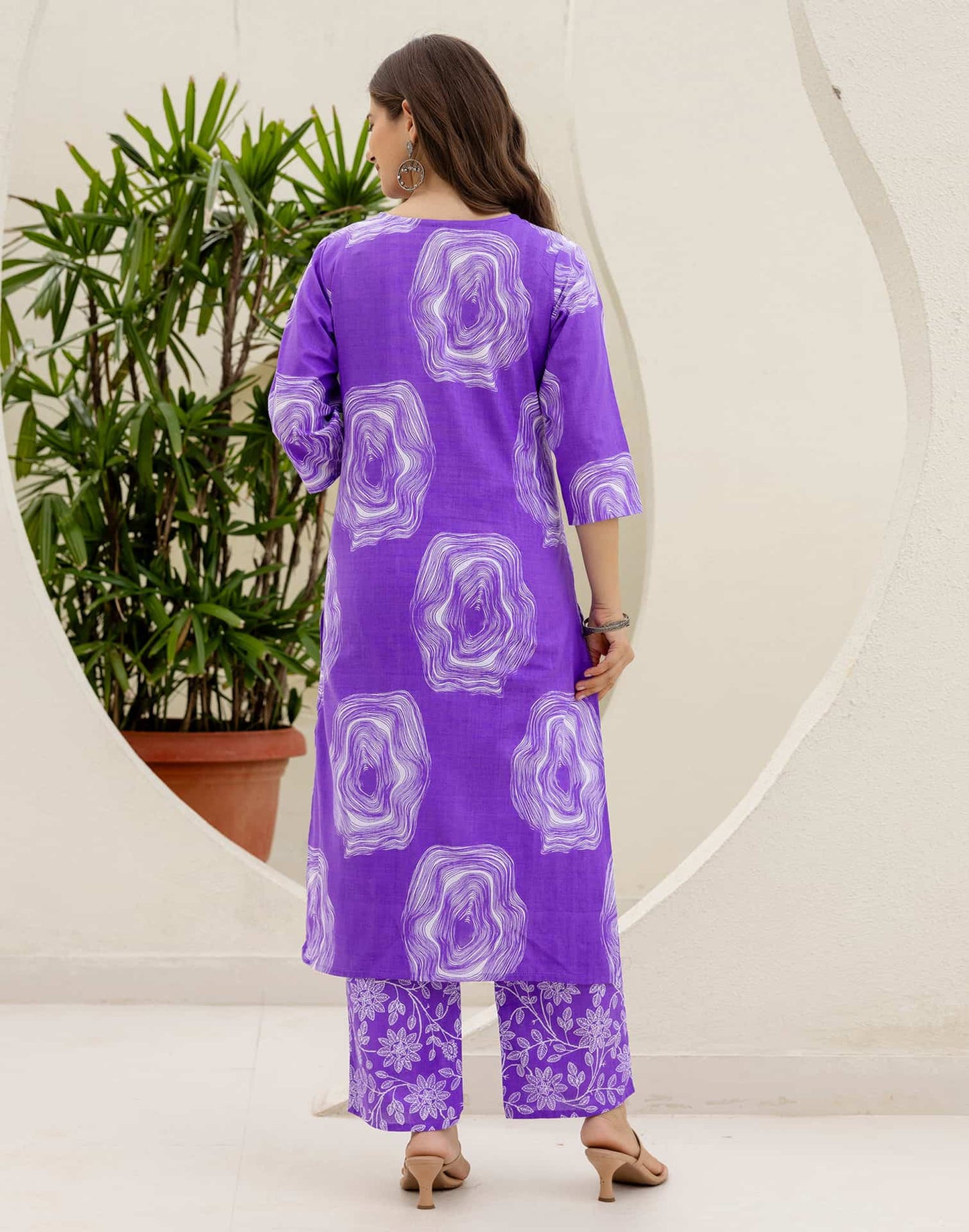 Cotton Straight Printed V-Neck Kurta with Pant & Dupatta