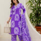 Cotton Straight Printed V-Neck Kurta with Pant & Dupatta