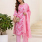 Cotton Straight Printed V-Neck Kurta with Pant & Dupatta