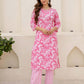 Cotton Straight Printed V-Neck Kurta with Pant & Dupatta