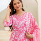 Cotton Straight Printed V-Neck Kurta with Pant & Dupatta