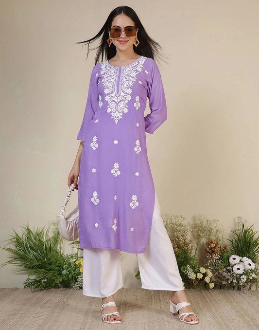 Rayon Embroidered Straight Kurti