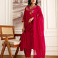 Red Cotton Embroidered Straight Kurta Set with Pant & Dupatta Affordable V-Neck Ethnic Kurti for Office,