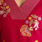 Red Cotton Embroidered Straight Kurta Set with Pant & Dupatta Affordable V-Neck Ethnic Kurti for Office
