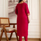 Red Cotton Embroidered Straight Kurta Set with Pant & Dupatta Affordable V-Neck Ethnic Kurti for Office,