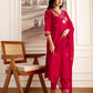 Red Cotton Embroidered Straight Kurta Set with Pant & Dupatta Affordable V-Neck Ethnic Kurti for Office