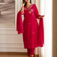 Red Cotton Embroidered Straight Kurta Set with Pant & Dupatta Affordable V-Neck Ethnic Kurti for Office