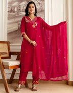 Pure Cotton Embroidered Straight 3 Piece Kurta Set