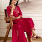 Red Cotton Embroidered Straight Kurta Set with Pant & Dupatta Affordable V-Neck Ethnic Kurti for Office