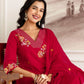 Red Cotton Embroidered Straight Kurta Set with Pant & Dupatta Affordable V-Neck Ethnic Kurti for Office