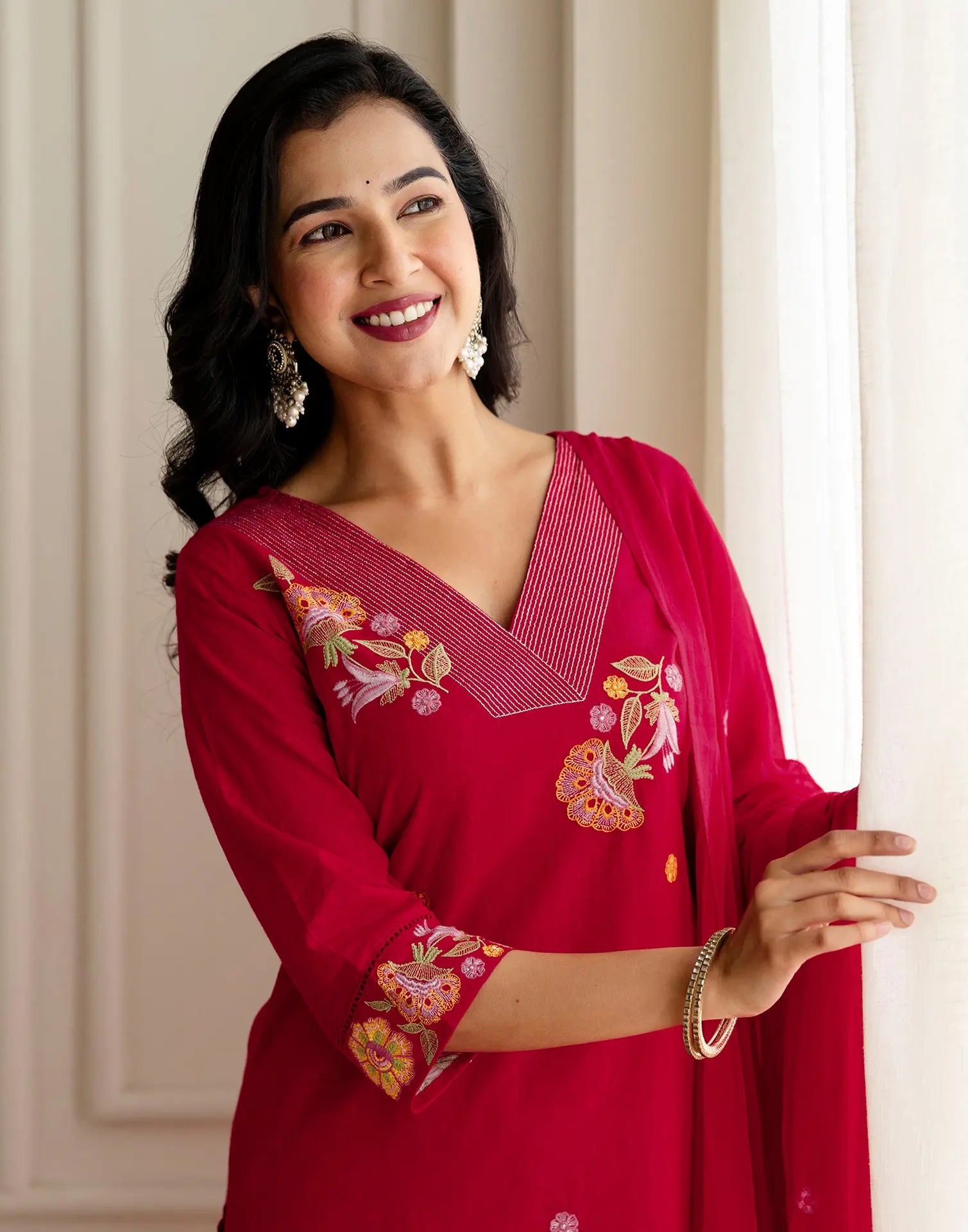 Pure Cotton Embroidered Straight 3 Piece Kurta Set