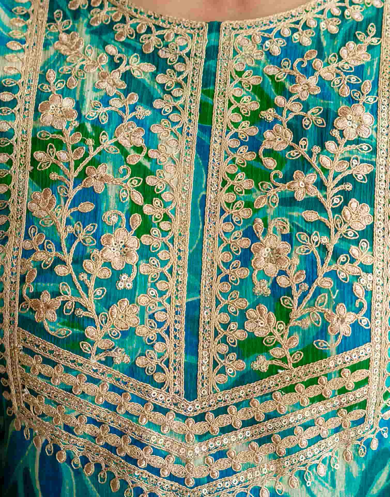 Blue Silk Printed Anarkali Kurta Set with Pant & Dupatta Affordable Ethnic Wear for Festive & Wedding