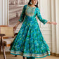 Blue Silk Printed Anarkali Kurta Set with Pant & Dupatta Affordable Ethnic Wear for Festive & Wedding