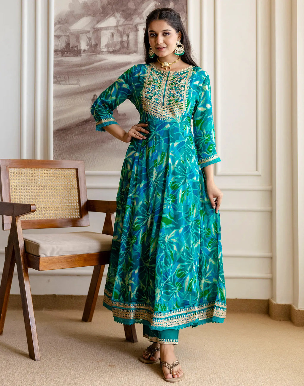 Cotton Embroidered Anarkali 3 Piece Kurta Set