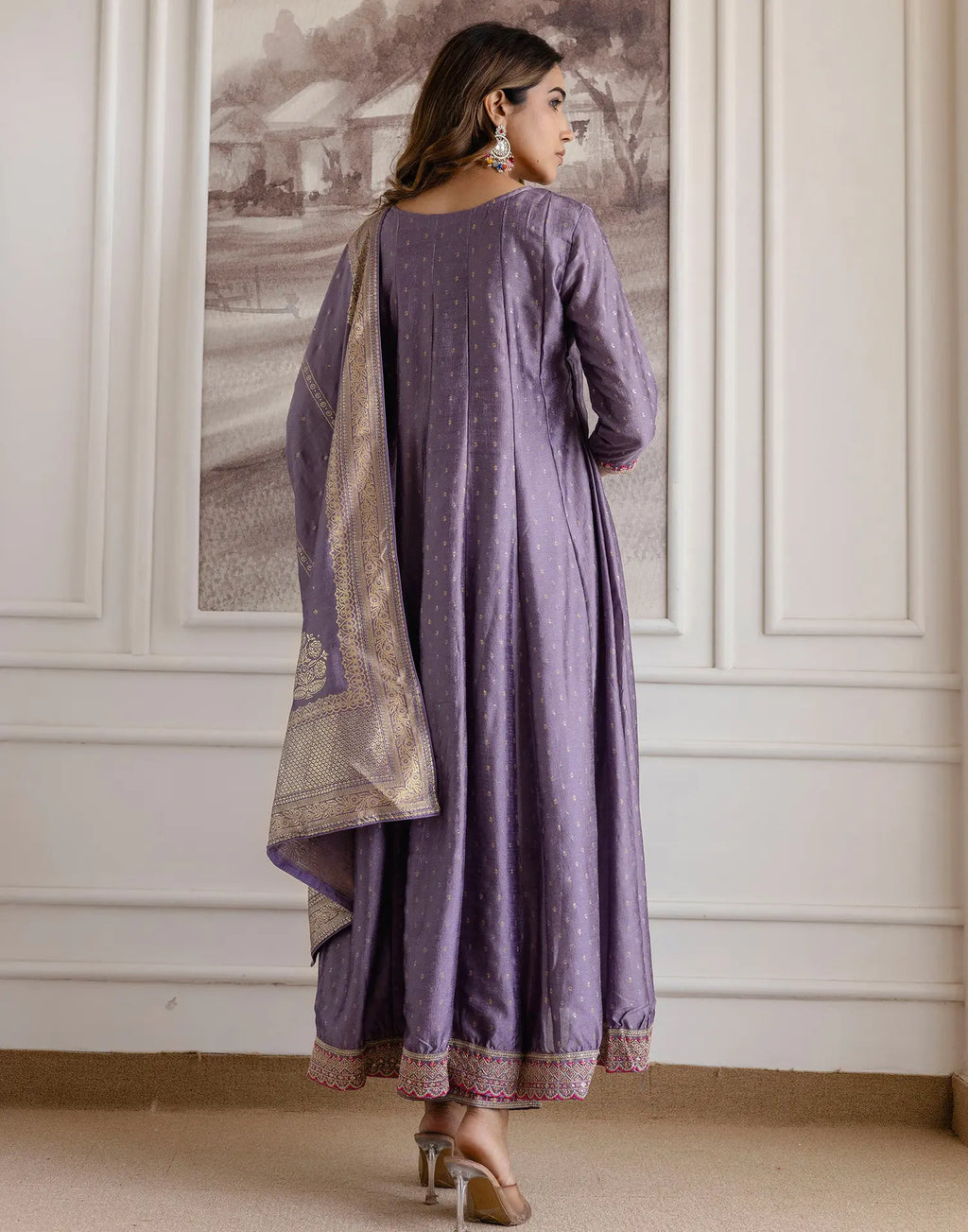 Silk Embroidered Anarkali 3 Piece Kurta Set