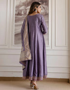 Silk Embroidered Anarkali 3 Piece Kurta Set