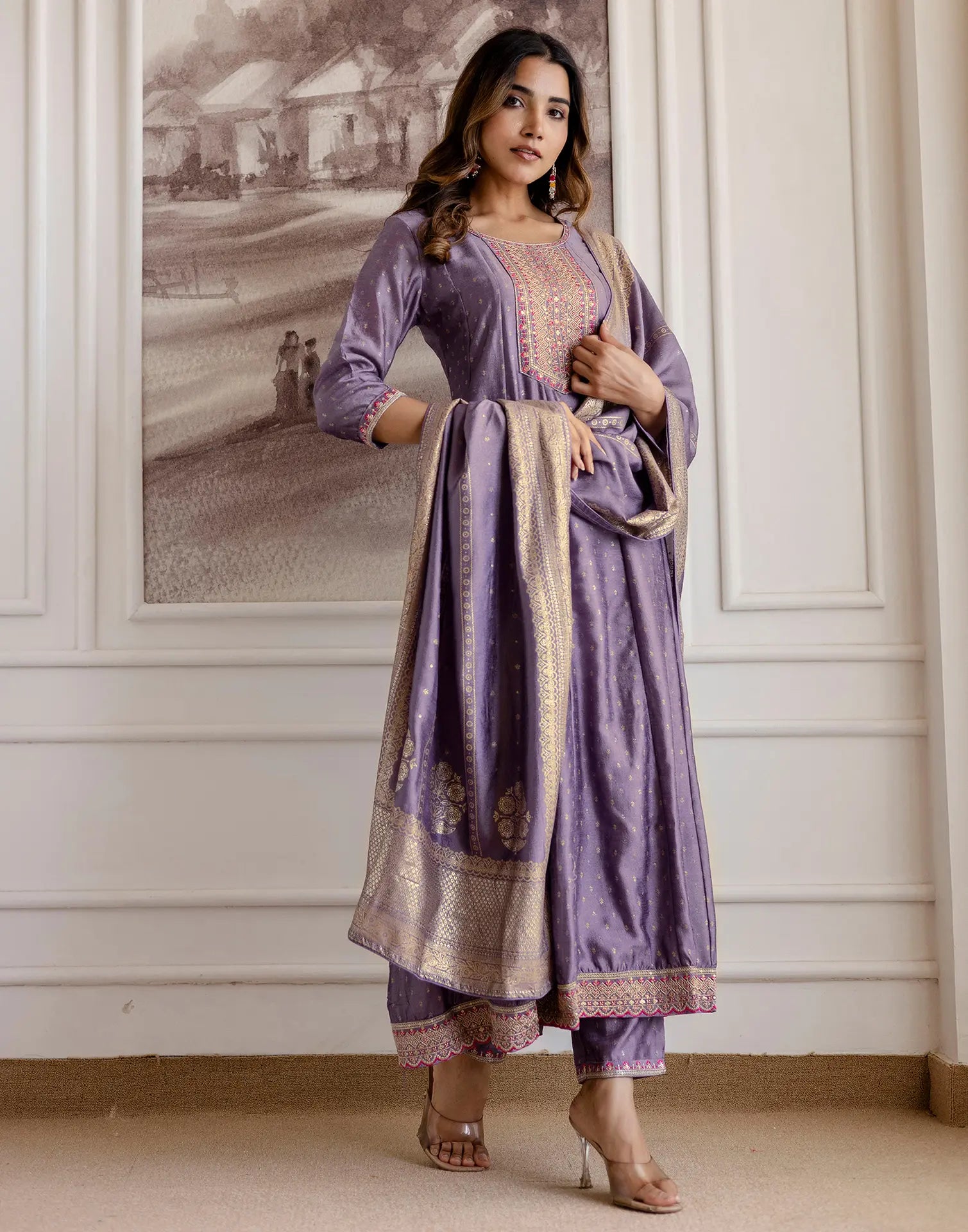 Silk Embroidered Anarkali 3 Piece Kurta Set