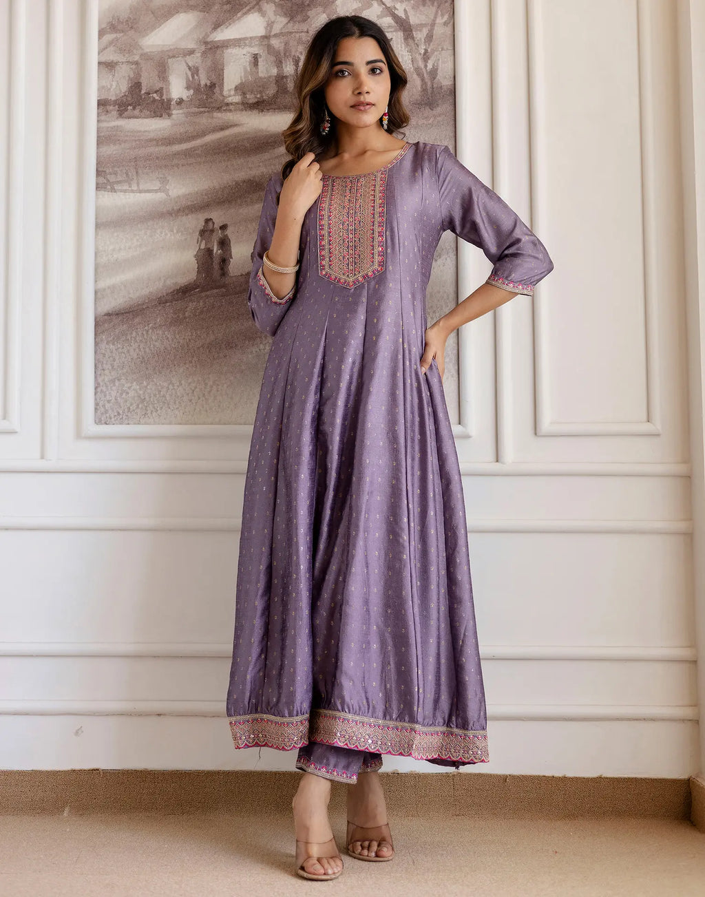 Silk Embroidered Anarkali 3 Piece Kurta Set