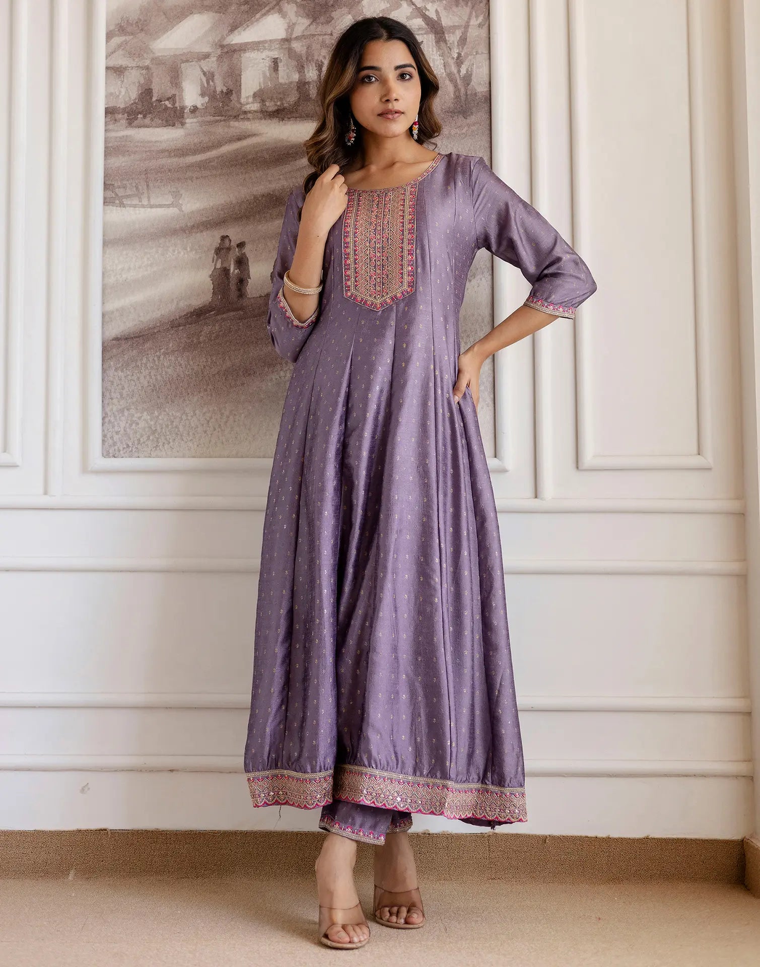 Silk Embroidered Anarkali 3 Piece Kurta Set