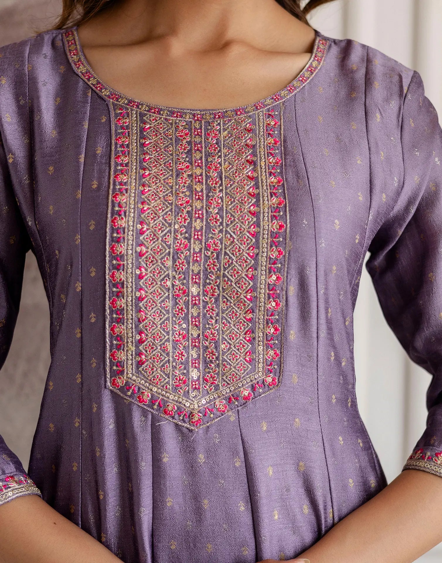 Silk Embroidered Anarkali 3 Piece Kurta Set