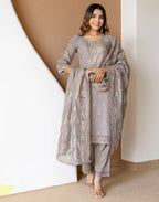 Organza Embroidered Straight 3 Piece Kurta Set