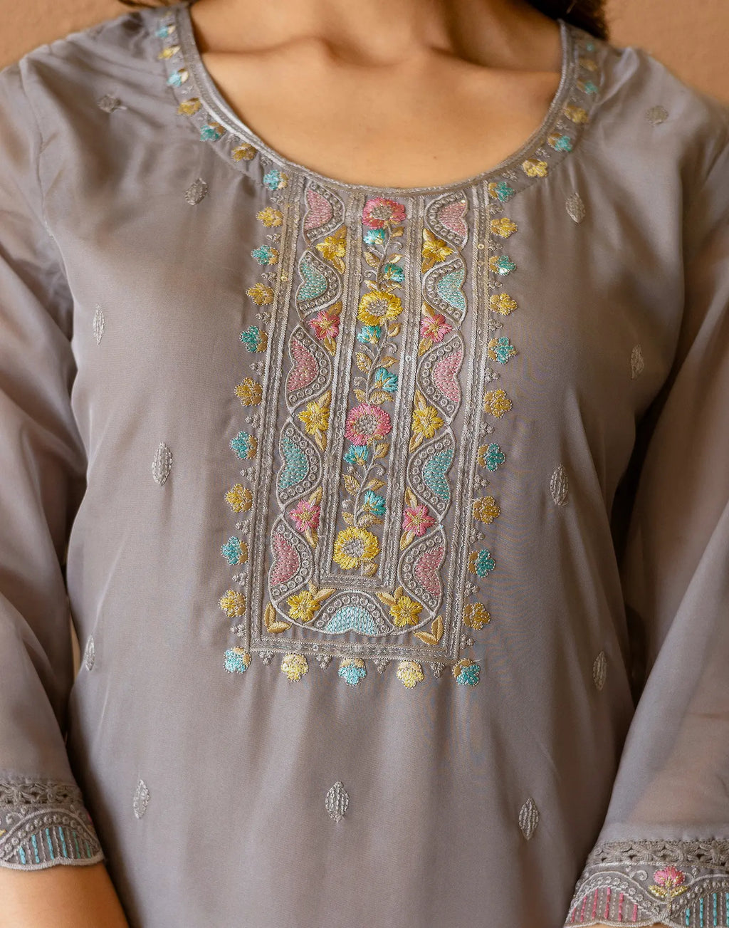 Organza Embroidered Straight 3 Piece Kurta Set